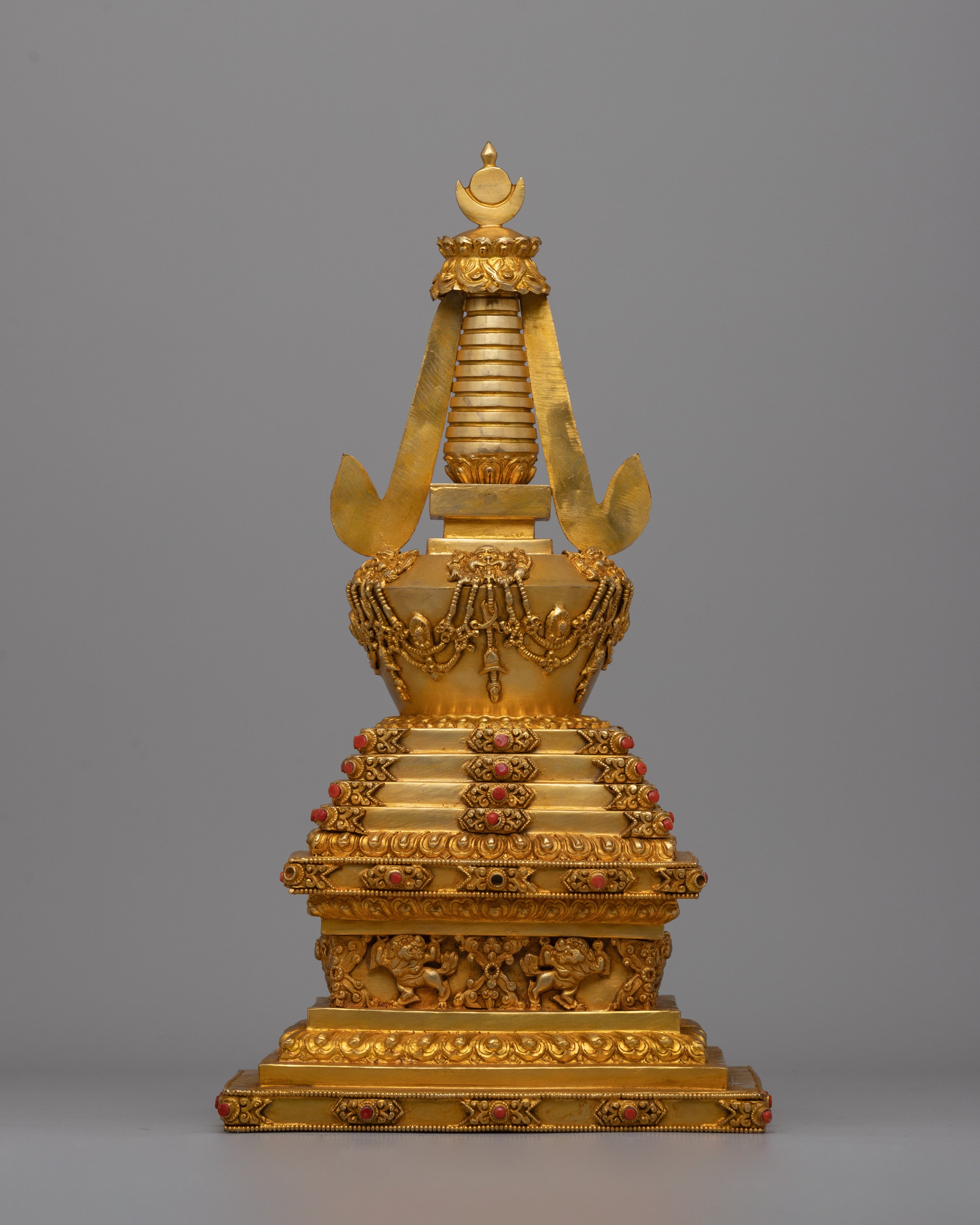 Tibetan Stupa of Enlightenment and Protection | Golden Copper Offering of Wisdom and Compassion
