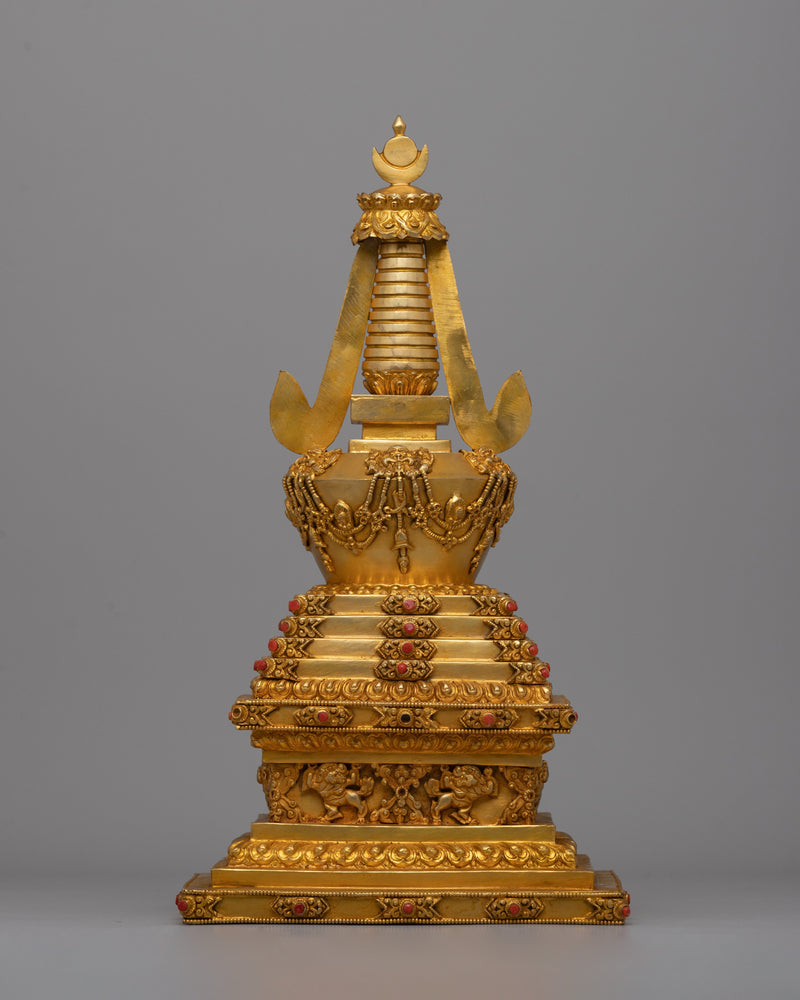 Tibetan Stupa of Enlightenment and Protection | Golden Copper Offering of Wisdom and Compassion