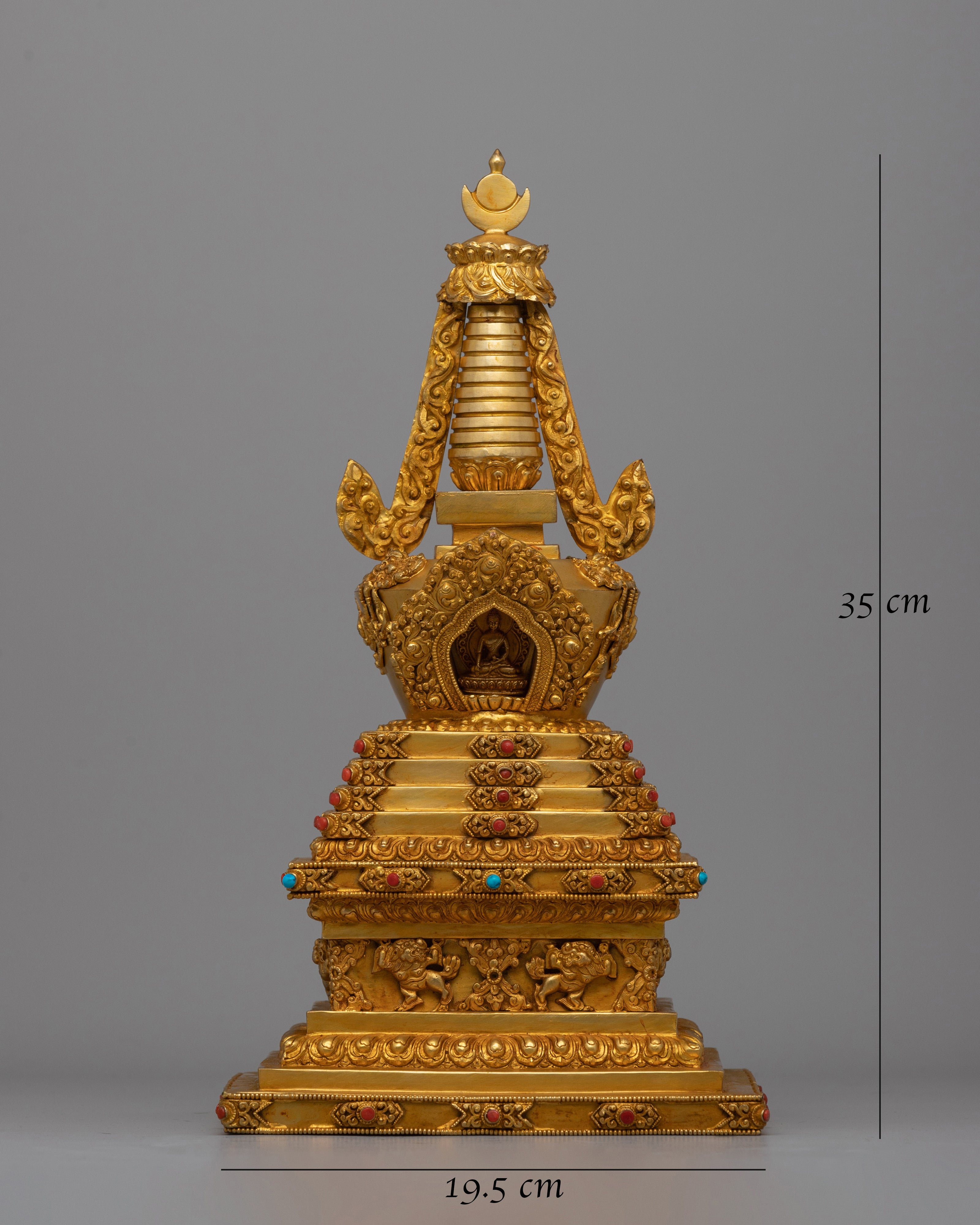 Tibetan Stupa of Enlightenment and Protection | Golden Copper Offering of Wisdom and Compassion