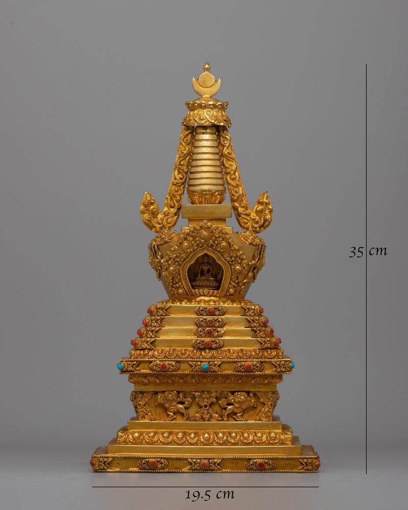 Tibetan Stupa of Enlightenment and Protection | Golden Copper Offering of Wisdom and Compassion