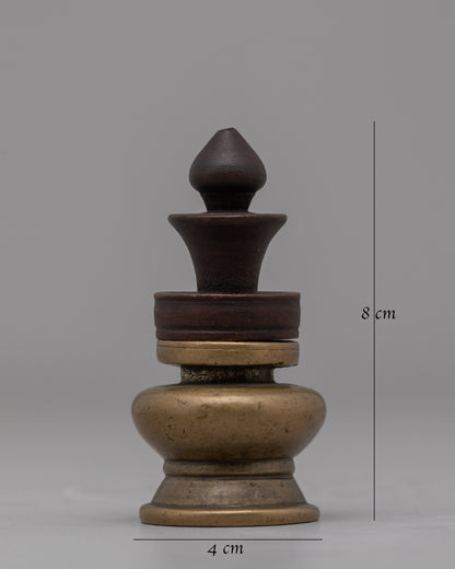 Authentic Tibetan Ink Pot | Portable Bronze and Wood Design, Cultural and Historical Tool