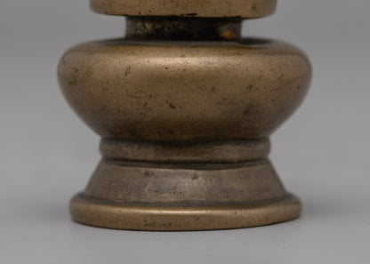 Authentic Tibetan Ink Pot | Portable Bronze and Wood Design, Cultural and Historical Tool