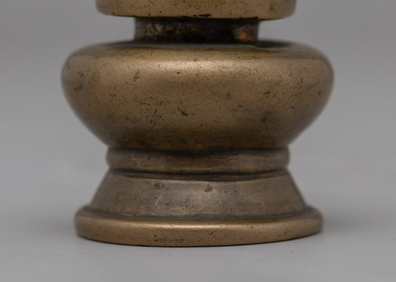 Authentic Tibetan Ink Pot | Portable Bronze and Wood Design, Cultural and Historical Tool