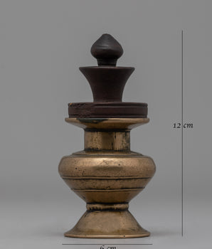 Traditional Tibetan Inkpot | Bronze and Wood Writing Tool for Rituals and Decor