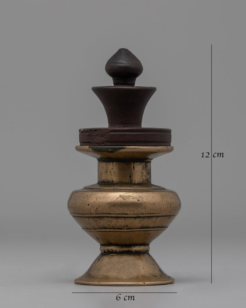 Traditional Tibetan Inkpot | Bronze and Wood Writing Tool for Rituals and Decor