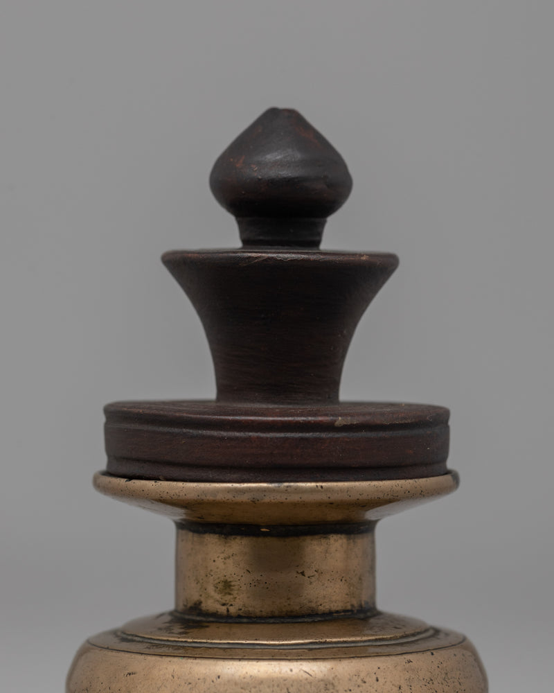 Traditional Tibetan Inkpot | Bronze and Wood Writing Tool for Rituals and Decor