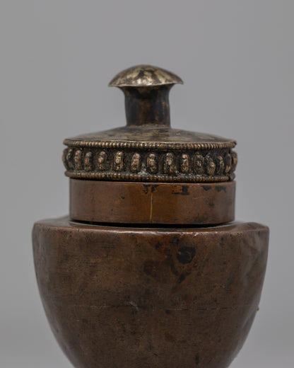 Handcrafted Tibetan Inkpot | Copper Body & Silver Lining for Sacred Writing and Rituals