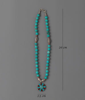 Tibetan-Style Necklace with Turquoise Beads | Spiritual Protection Jewelry