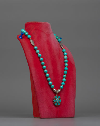 Tibetan-Style Necklace with Turquoise Beads | Spiritual Protection Jewelry