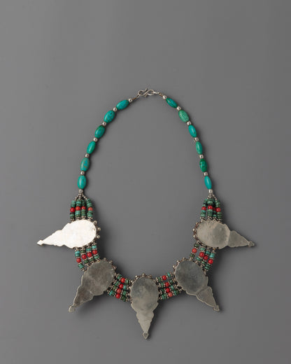 Tibetan-style Traditional Necklace | Turquoise & Coral Inlays | Spiritual Protection Jewelry