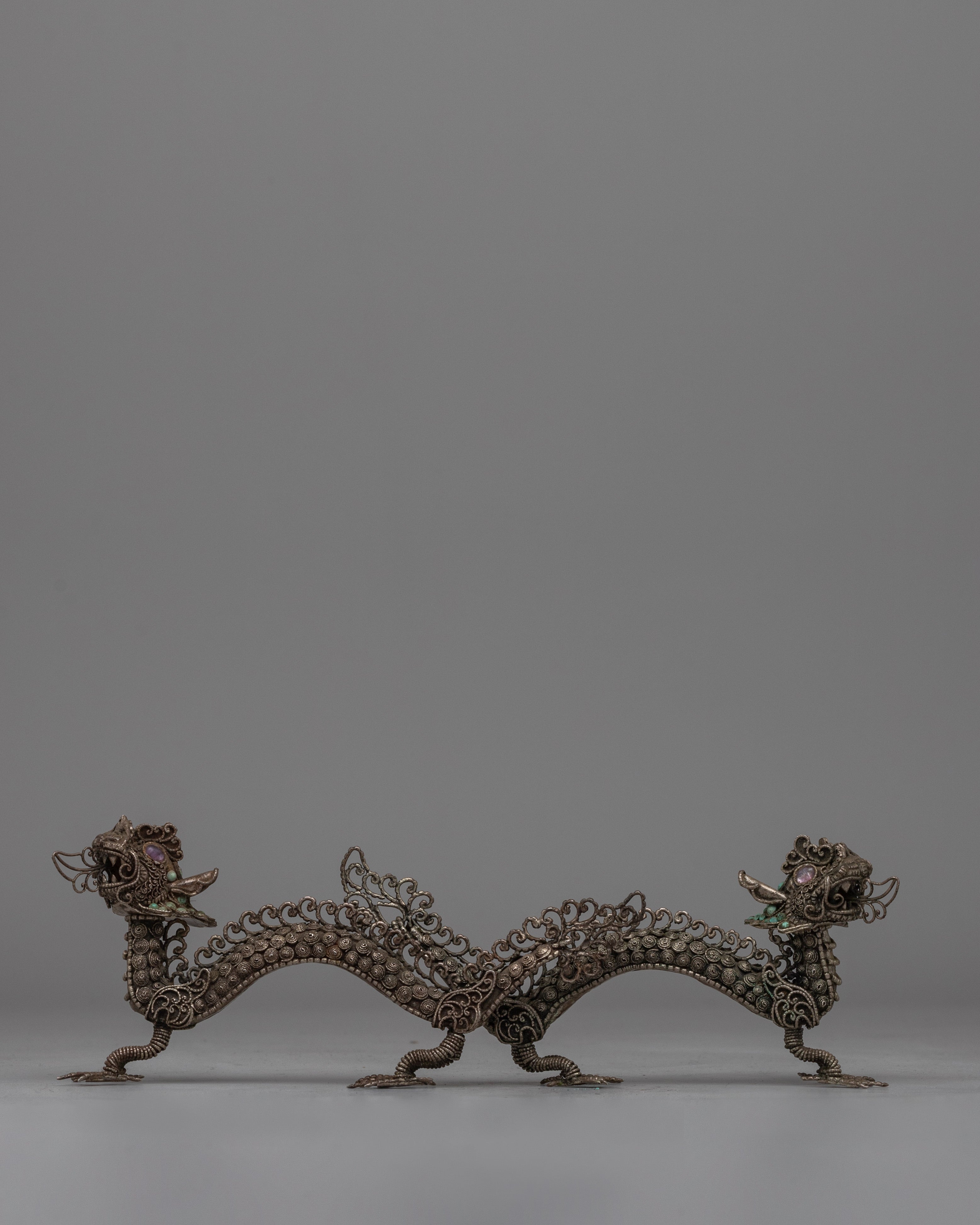 Elegant Silver Filigree Dragon Statue | Buddhist-Inspired Home Decor