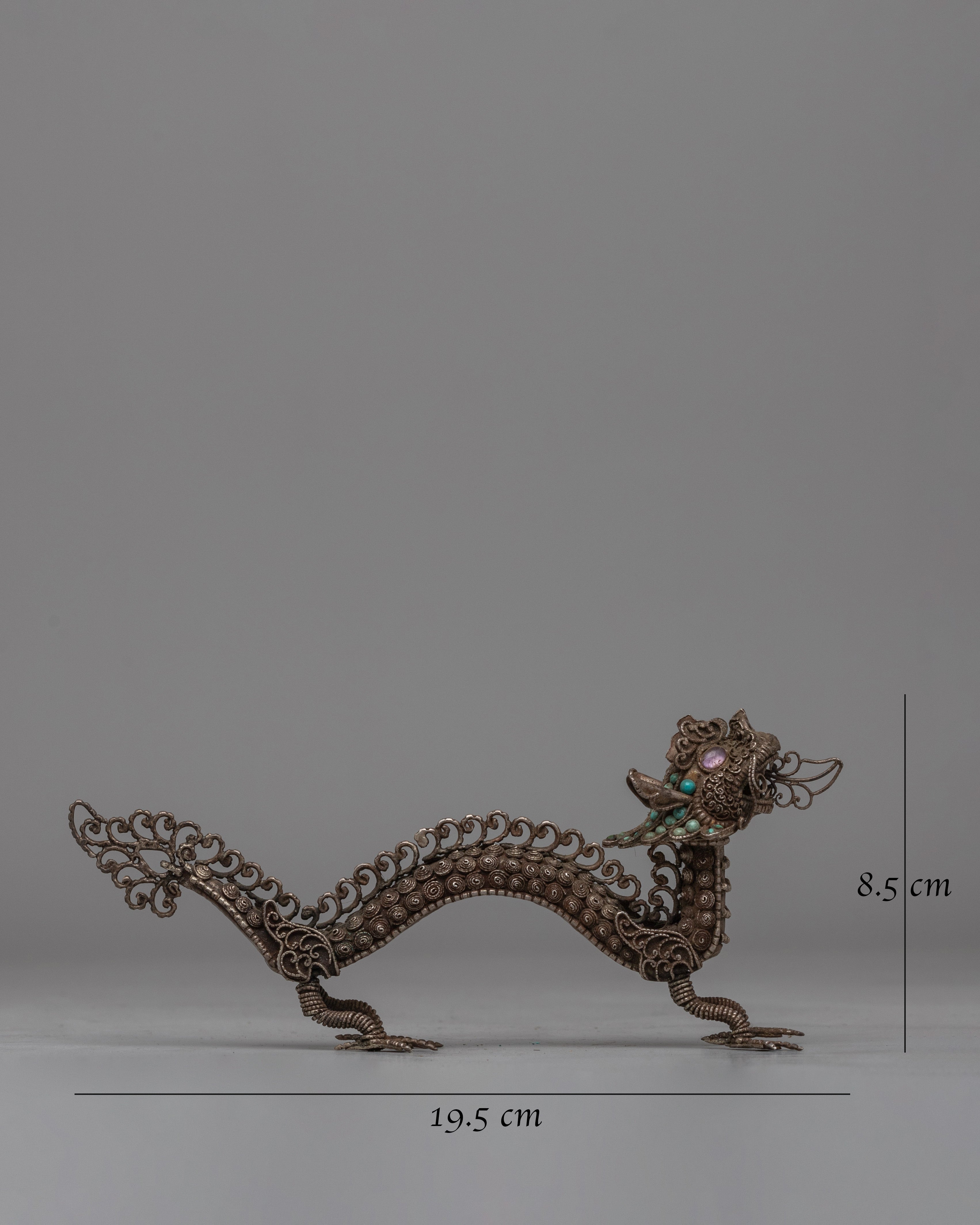 Elegant Silver Filigree Dragon Statue | Buddhist-Inspired Home Decor