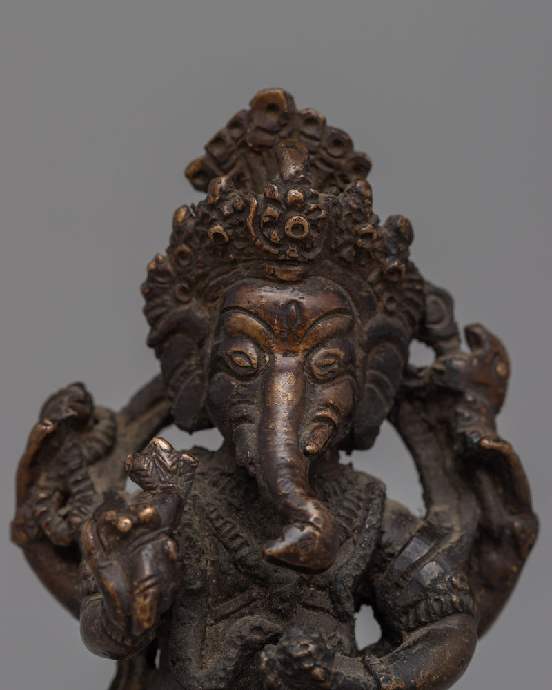 Nritya Ganapati Hindu deity statue | Dancing Ganesha Statue in Oxidized Copper