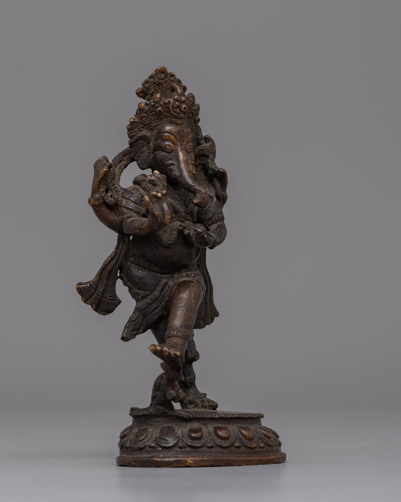 Nritya Ganapati Hindu deity statue | Dancing Ganesha Statue in Oxidized Copper