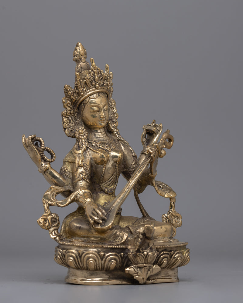 Goddess Saraswati Statue in Brass | Hindu Goddess of Knowledge