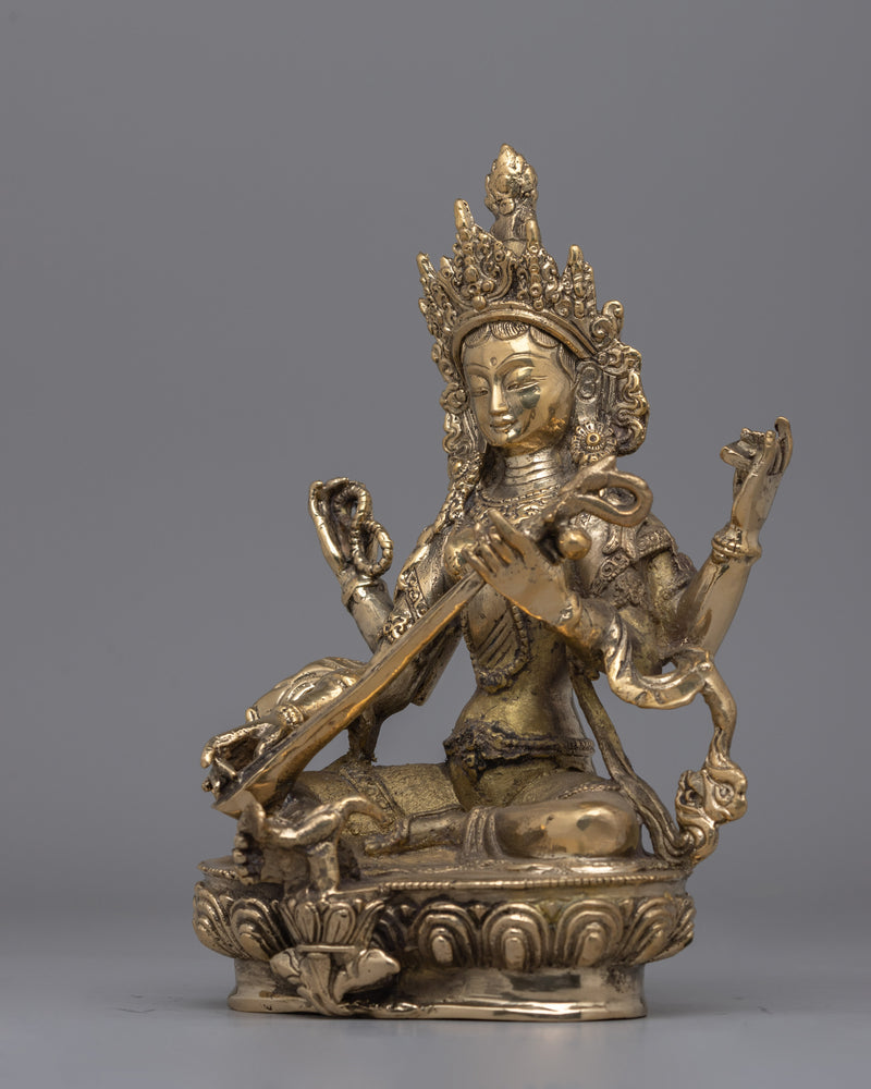 Goddess Saraswati Statue in Brass | Hindu Goddess of Knowledge