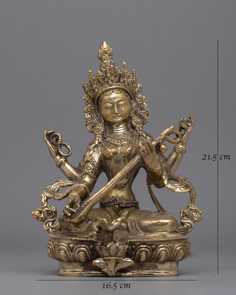 Goddess Saraswati Statue in Brass | Hindu Goddess of Knowledge