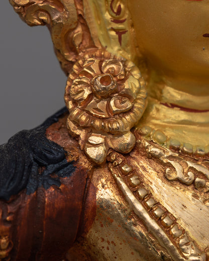 Manjushri Oxidized Copper Statue | Wisdom Deity Gold-Plated Statue for Altar or Decor