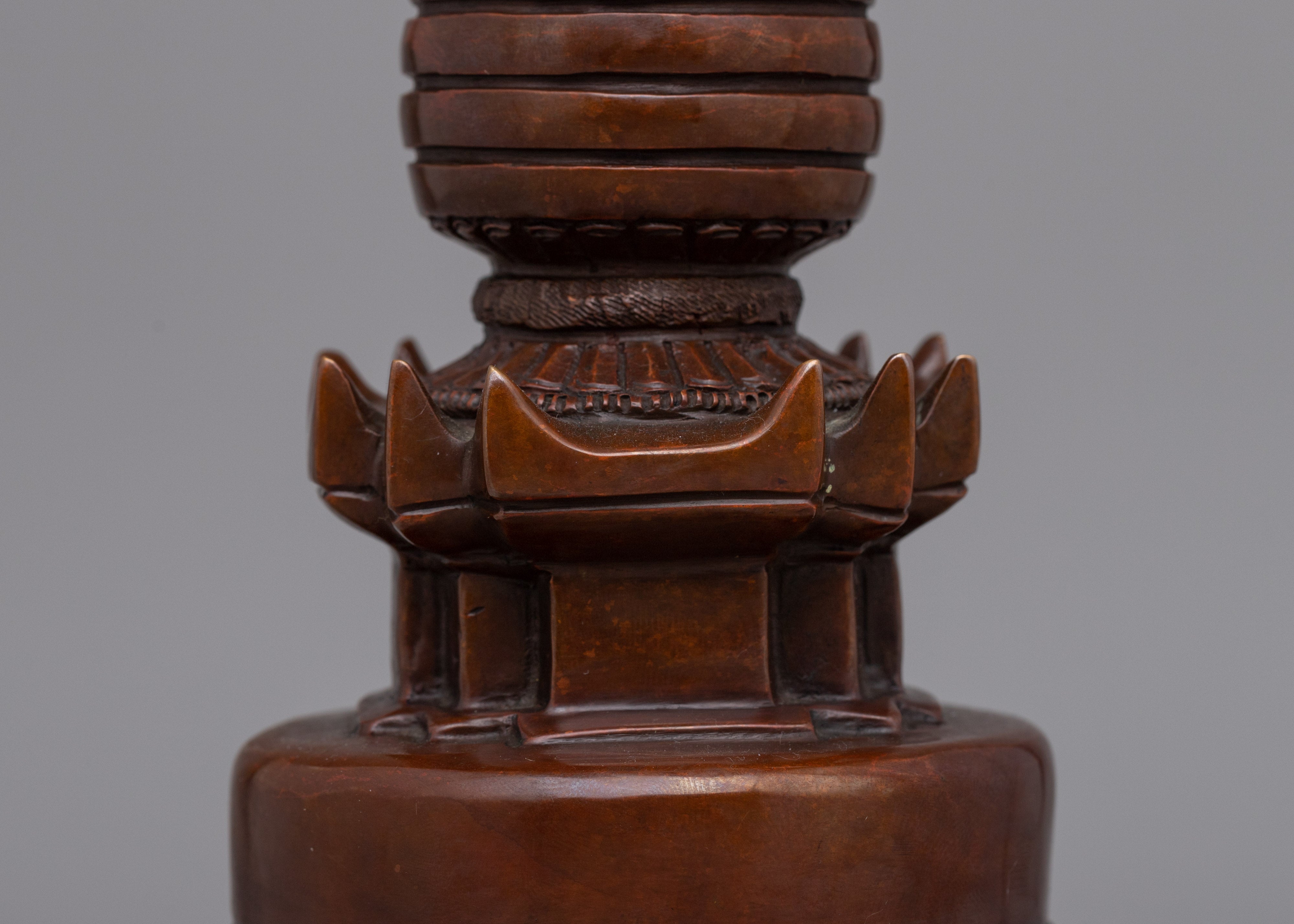 Oxidized Copper Essential Buddhist Stupa | Spiritual Path to Enlightenment