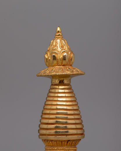 Exquisite 24K Gold-Plated Stupa | Copper Body Symbol of Enlightenment & Spiritual Harmony