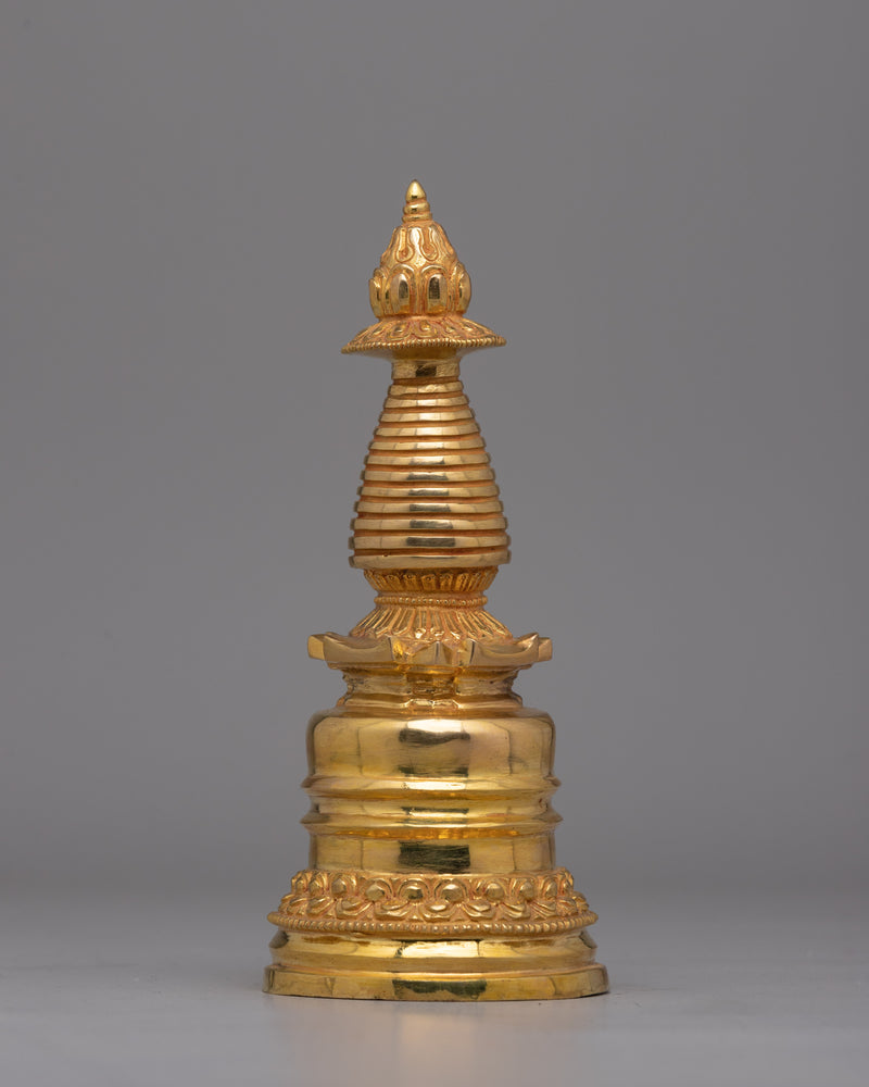 Exquisite 24K Gold-Plated Stupa | Copper Body Symbol of Enlightenment & Spiritual Harmony