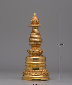 Exquisite 24K Gold-Plated Stupa | Copper Body Symbol of Enlightenment & Spiritual Harmony