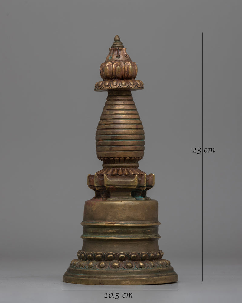 Elegant oxidized copper stupa | Symbolic Pathway to Enlightenment