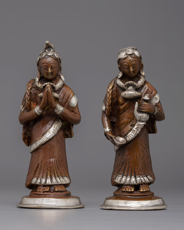 Oxidized Brass Newar Women Statues