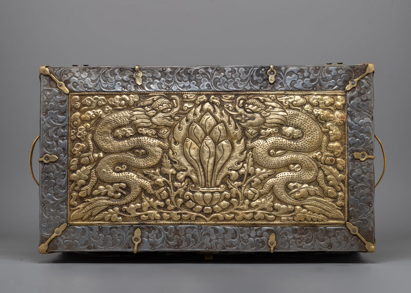 Sacred Tibetan Treasure Box | Iron & Brass Sacred Storage with Garuda Design