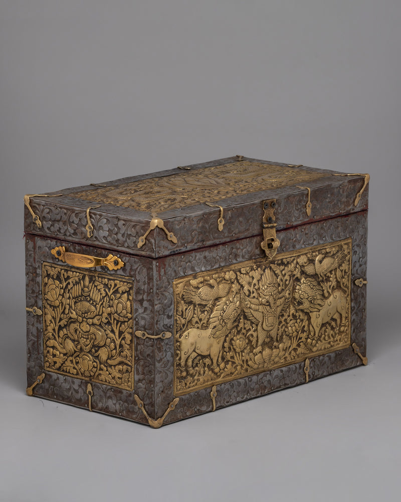 Sacred Tibetan Treasure Box | Iron & Brass Sacred Storage with Garuda Design