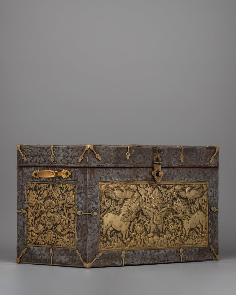 Sacred Tibetan Treasure Box | Iron & Brass Sacred Storage with Garuda Design