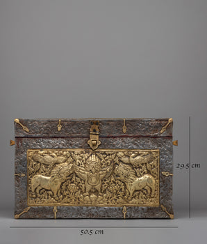 Sacred Tibetan Treasure Box | Iron & Brass Sacred Storage with Garuda Design