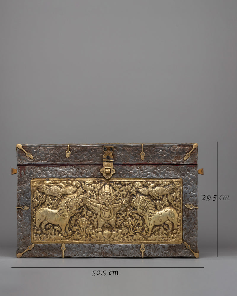 Sacred Tibetan Treasure Box | Iron & Brass Sacred Storage with Garuda Design