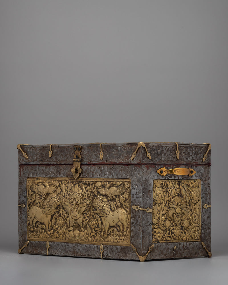 Sacred Tibetan Treasure Box | Iron & Brass Sacred Storage with Garuda Design