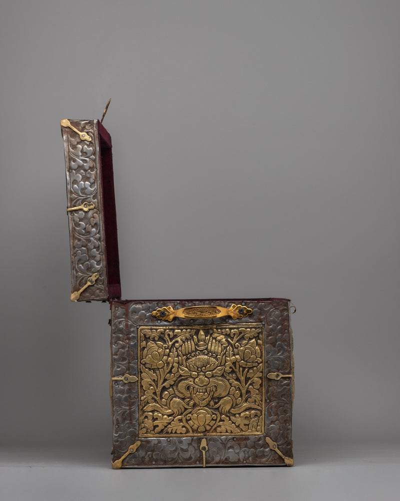 Sacred Tibetan Treasure Box | Iron & Brass Sacred Storage with Garuda Design