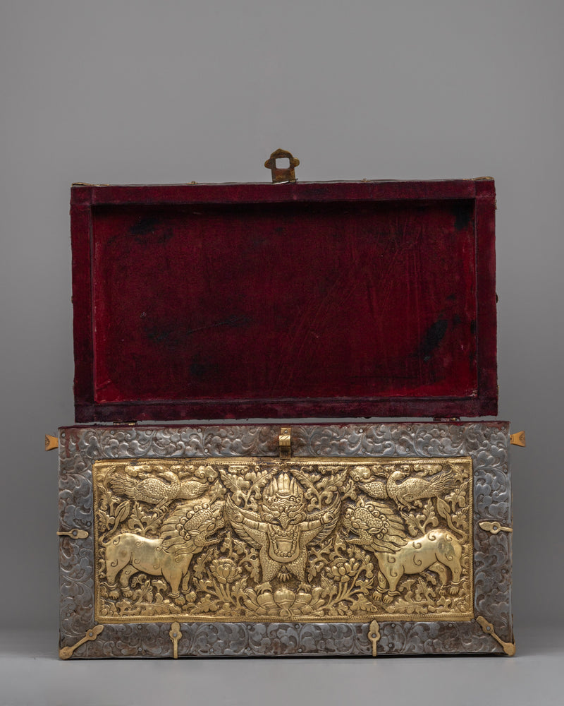 Sacred Tibetan Treasure Box | Iron & Brass Sacred Storage with Garuda Design