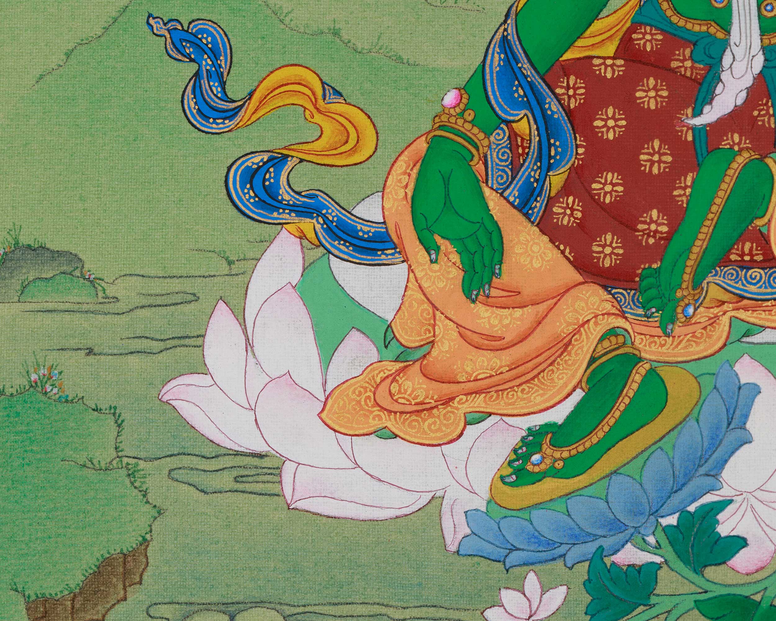 Hand-painted Thangka of Shyama Tara | Green Tara Protection Deity