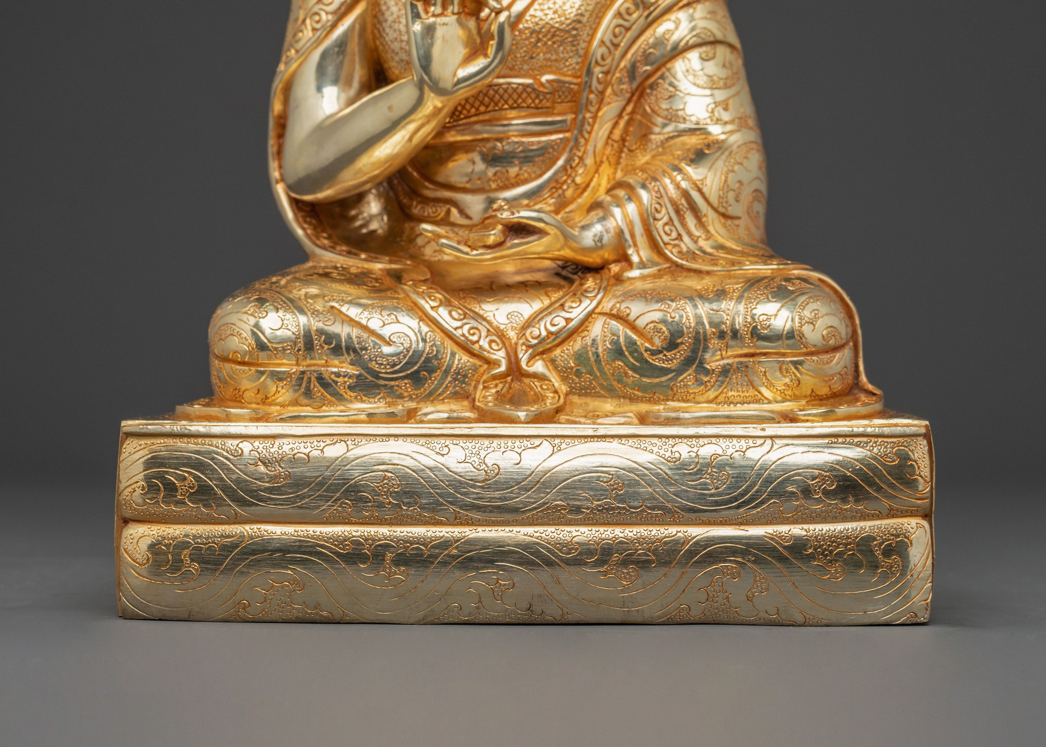 Buddhist Scholar Santaraksita Statue | Gold Plated Buddhist Scholar Altar Decor