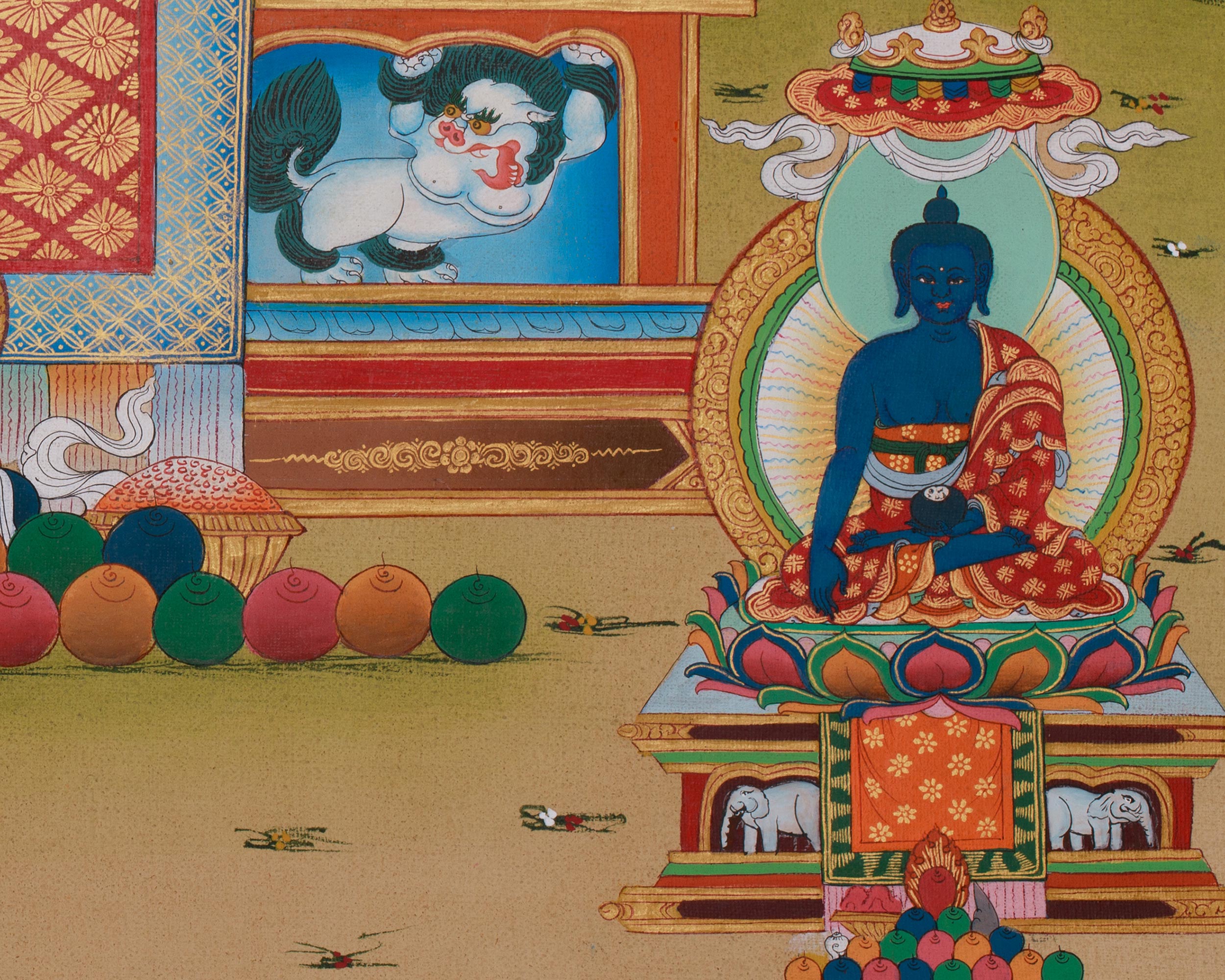 Sacred Five Dhyani Buddha Thangka | Transforms Ignorance And Delusion Into The Wisdom