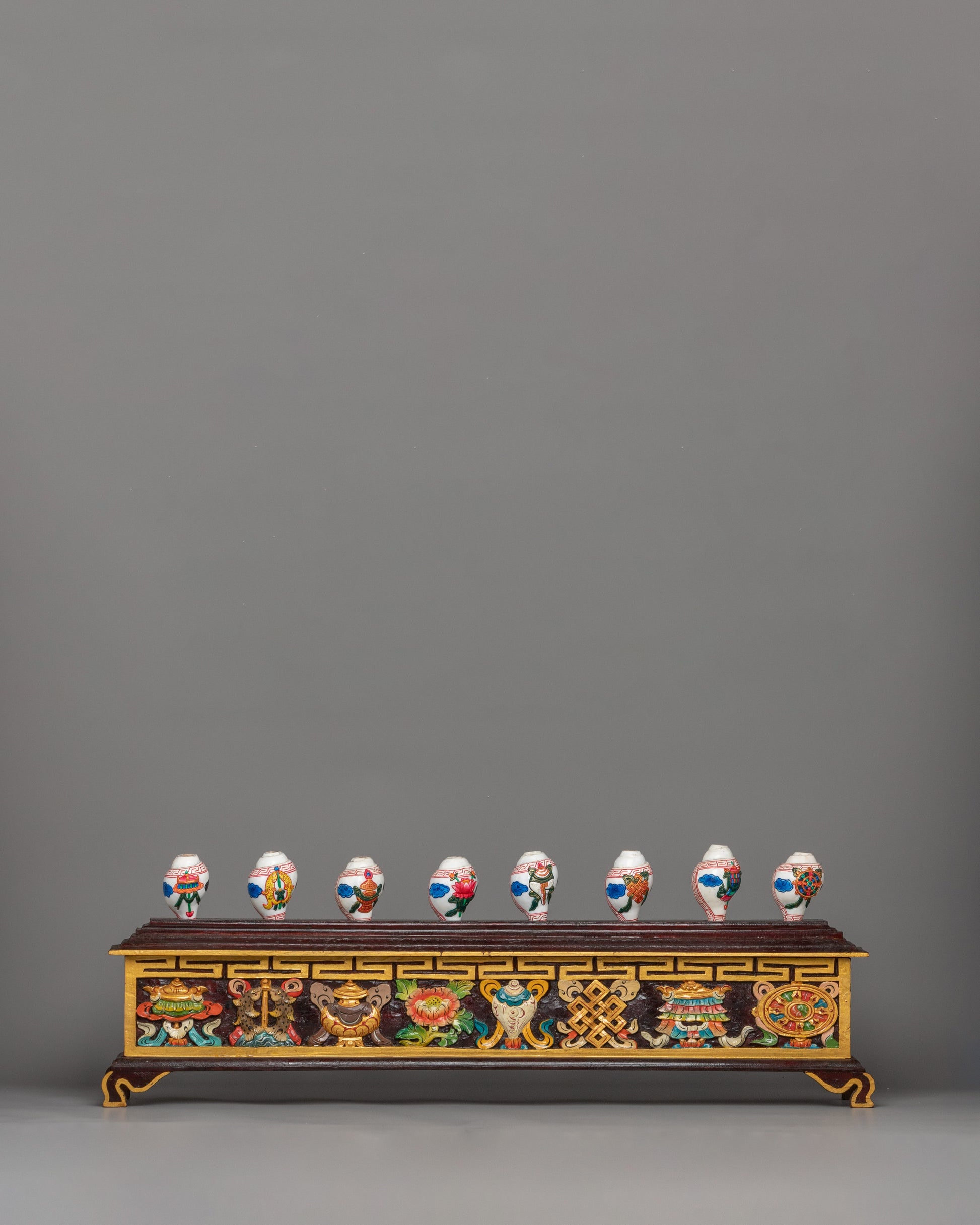 8 Auspicious Symbols Conch Shell Set with Wooden Stand