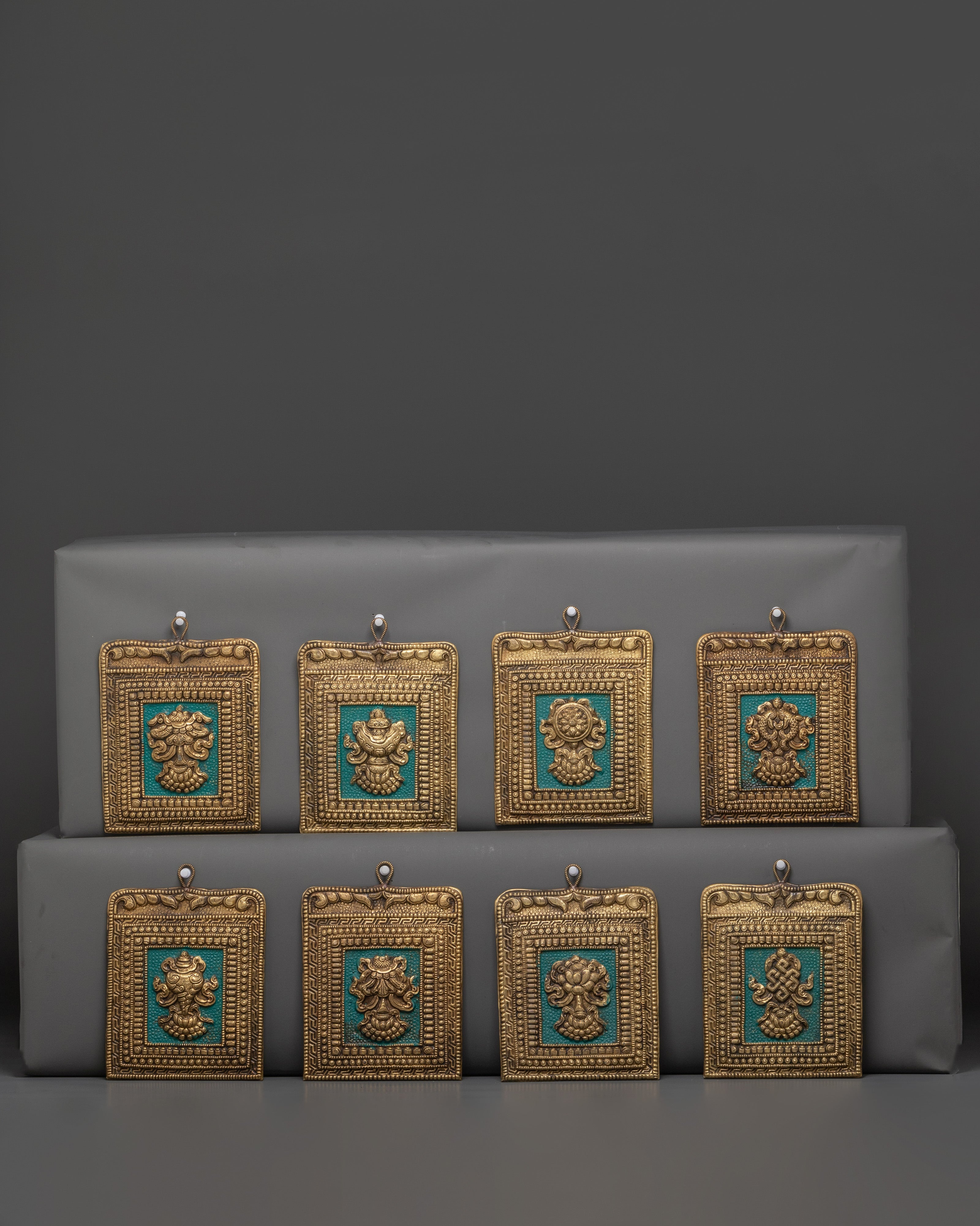 Tibetan Eight Auspicious Symbols Set | Brass Buddhist Wall Decor
