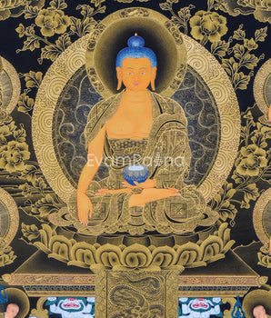 Assembly of 8  Buddha in Gold Thangka