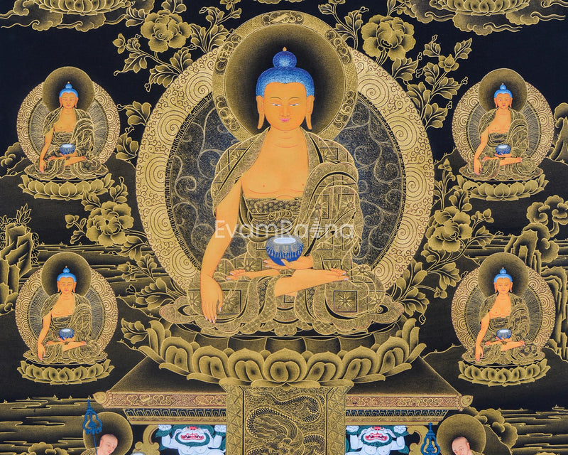 Assembly of 8  Buddha in Gold Thangka