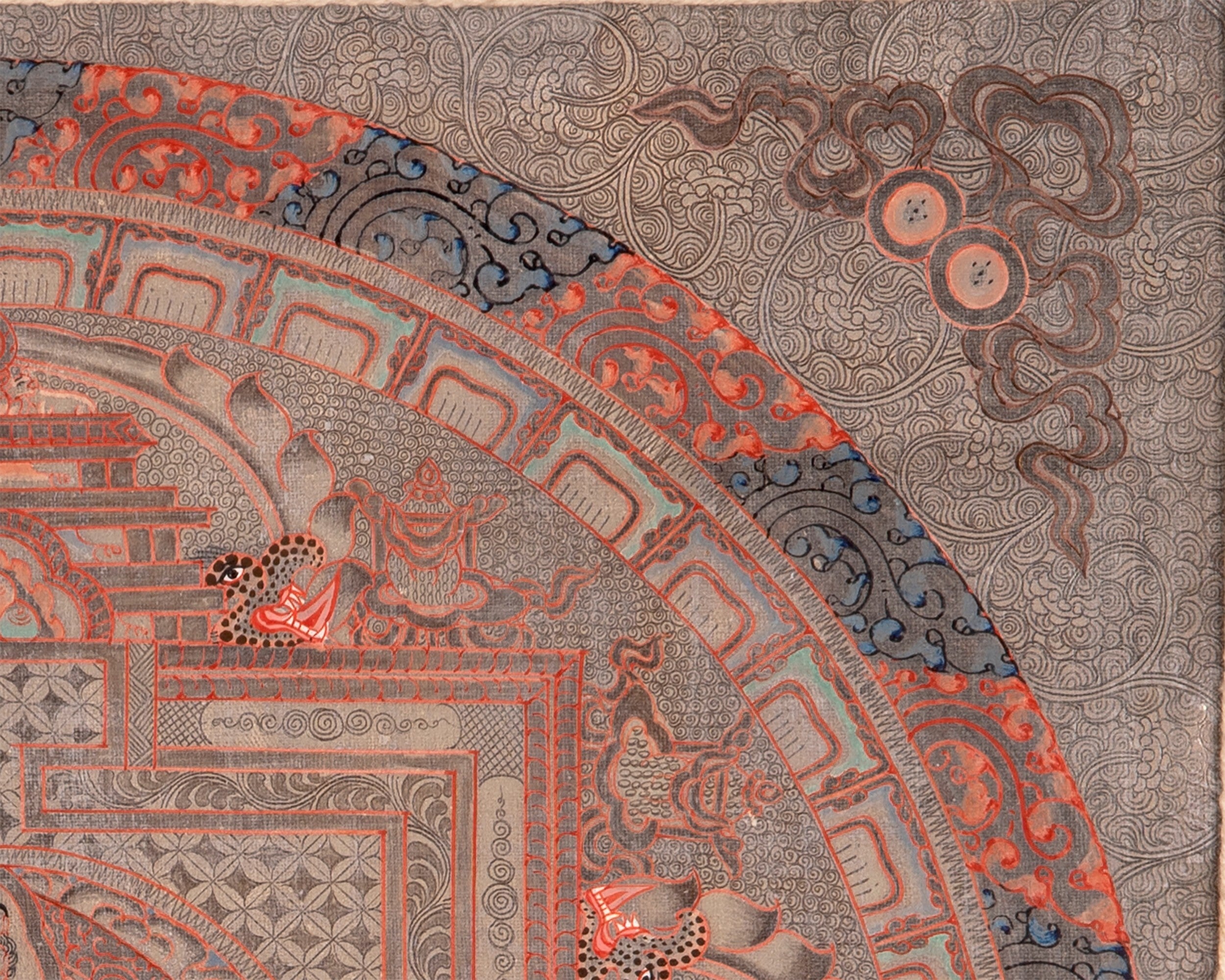 Silver Lokeshvara Mandala with Brocade | Tibetan Chenrezig Wall Hanging