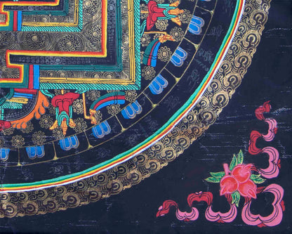 Vintage 8 Auspicious Mandala Thangka With Exquisite Brocade | Tibetan Wall Hanging