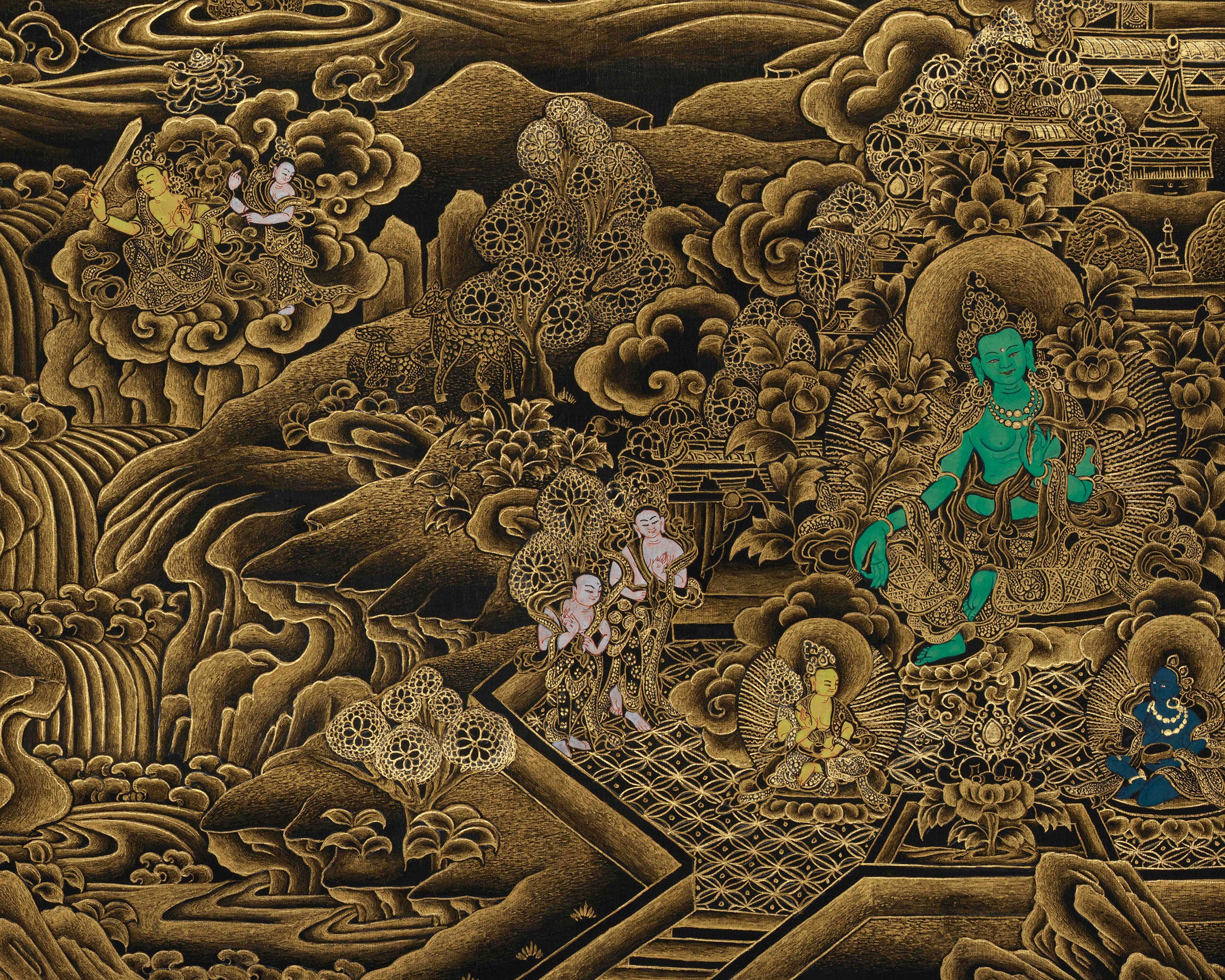Traditional Vajrayana Buddhist Manjushri | Bodhisattva of Wisdom with 24K Gold