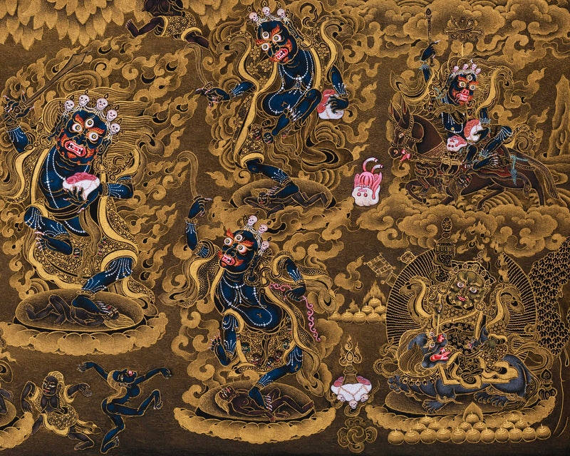 Sakya Mahakala with Retinue, Gold Thangka