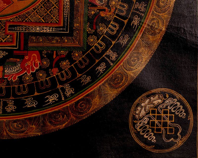 Oil Varnished Endless Knot Mandala Thangka | Hand Painted Mandala Art