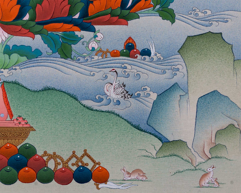 Guru Rinpoche Thangka with Mandarva and Yeshe Tsogyal | Amitabha Buddha