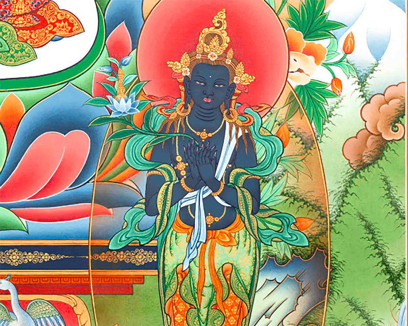 Amitabha Buddha Followed By Other Bodhisattvas | Tibetan Buddhist Canvas Art